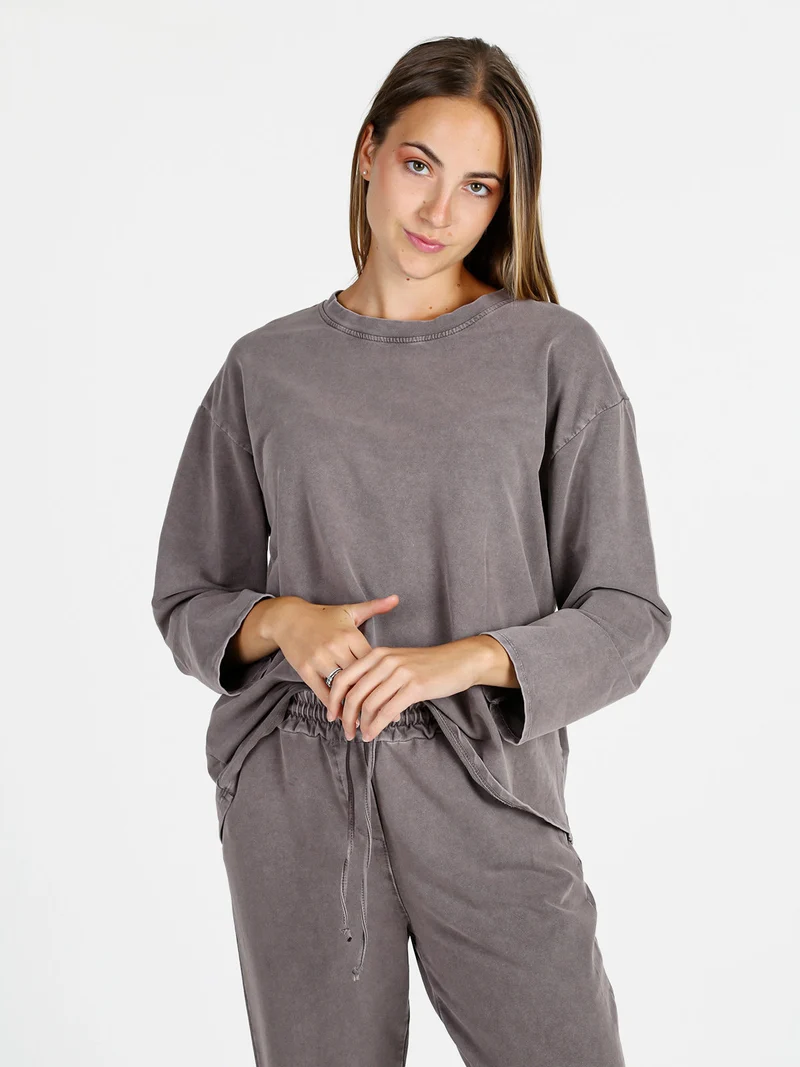 Felpa donna leggera oversize girocollo - taupe