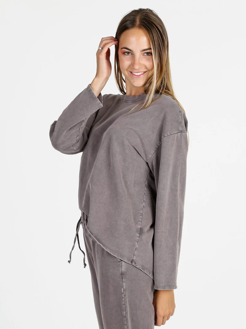 Felpa donna leggera oversize girocollo - taupe