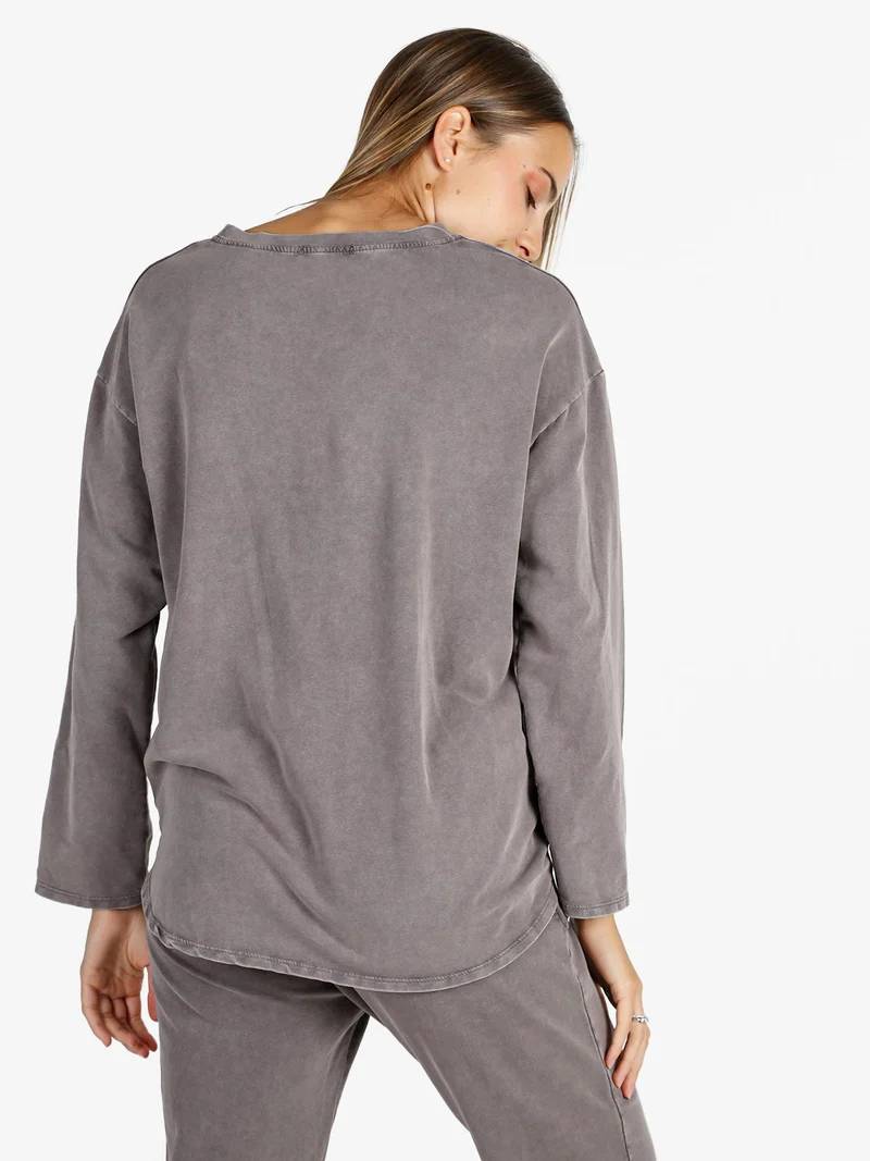 Felpa donna leggera oversize girocollo - taupe