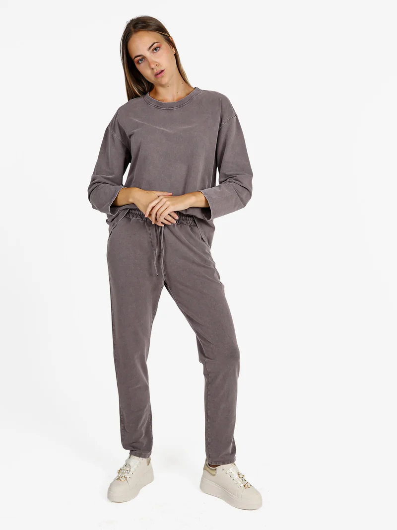 Felpa donna leggera oversize girocollo - taupe