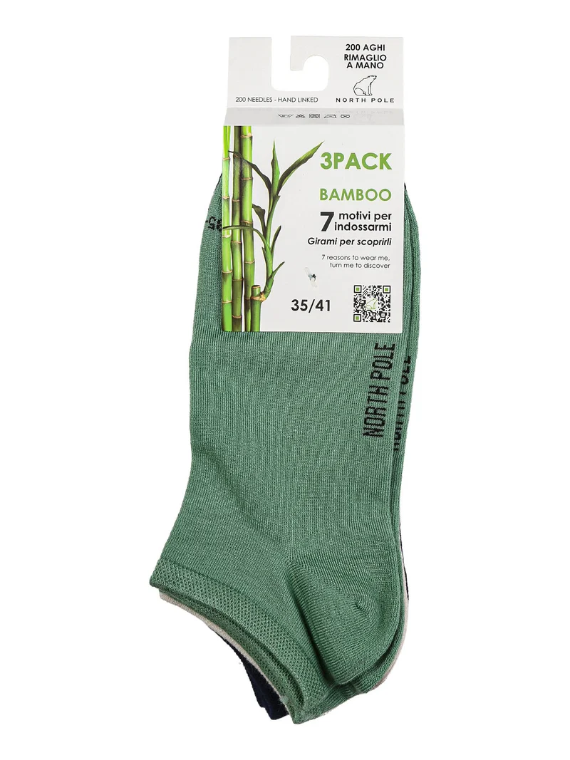 Confezione da 3 paia di calze sneakers da donna in bamboo - verde