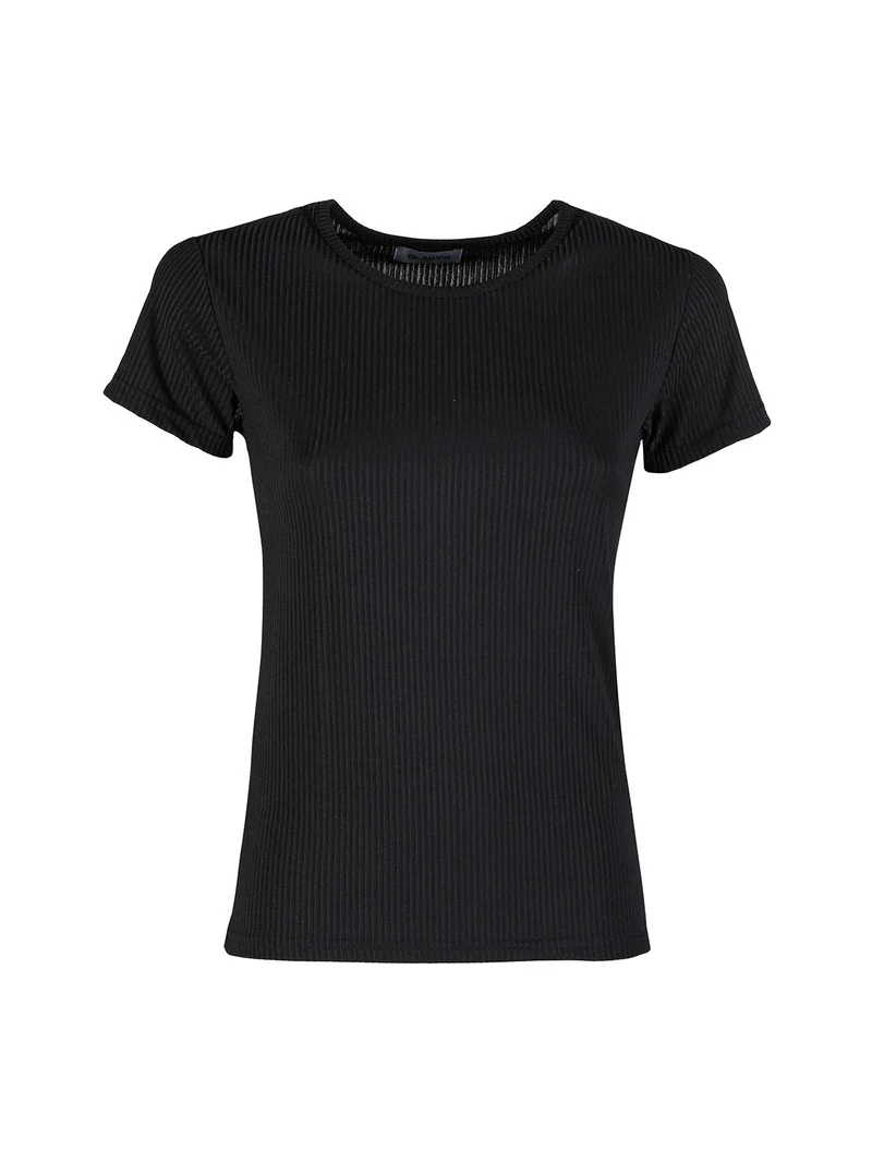 T-shirt donna girocollo a costine - nero