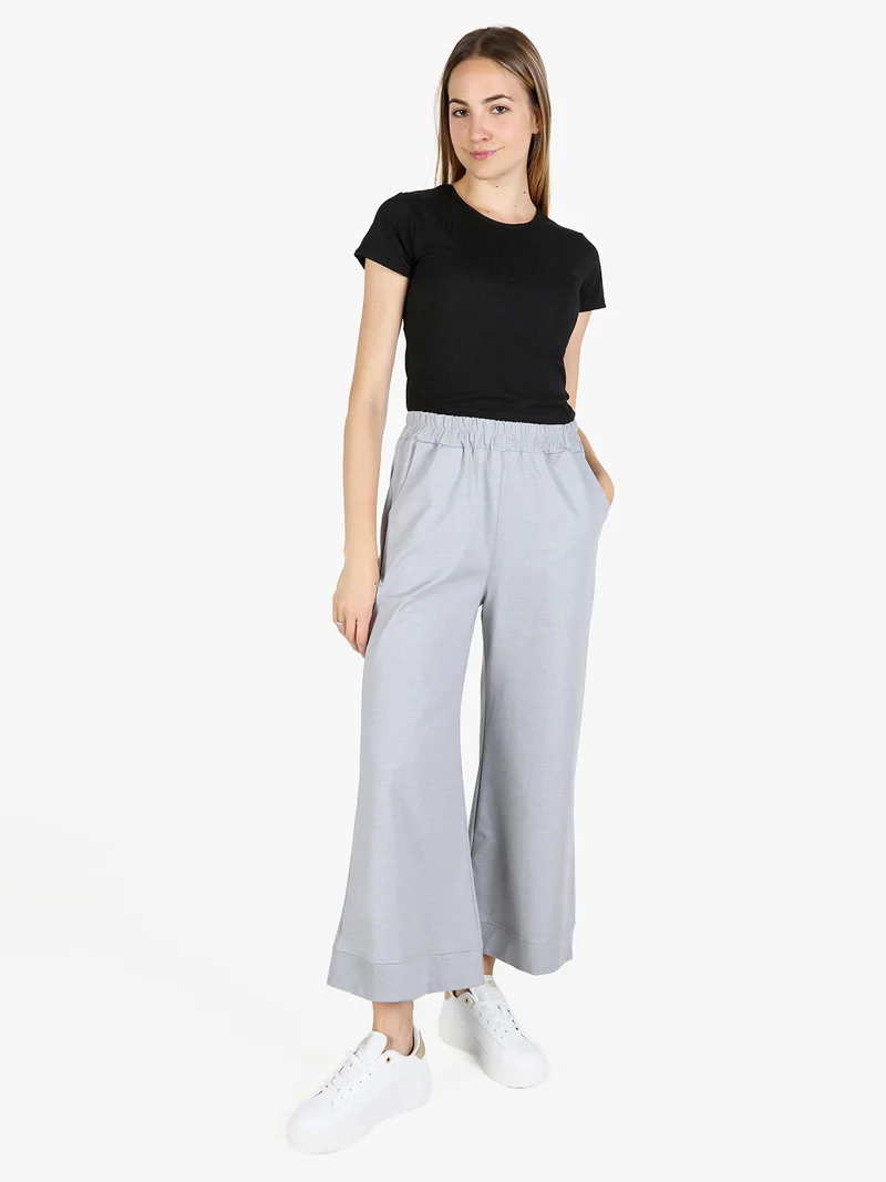 T-shirt donna girocollo a costine - nero