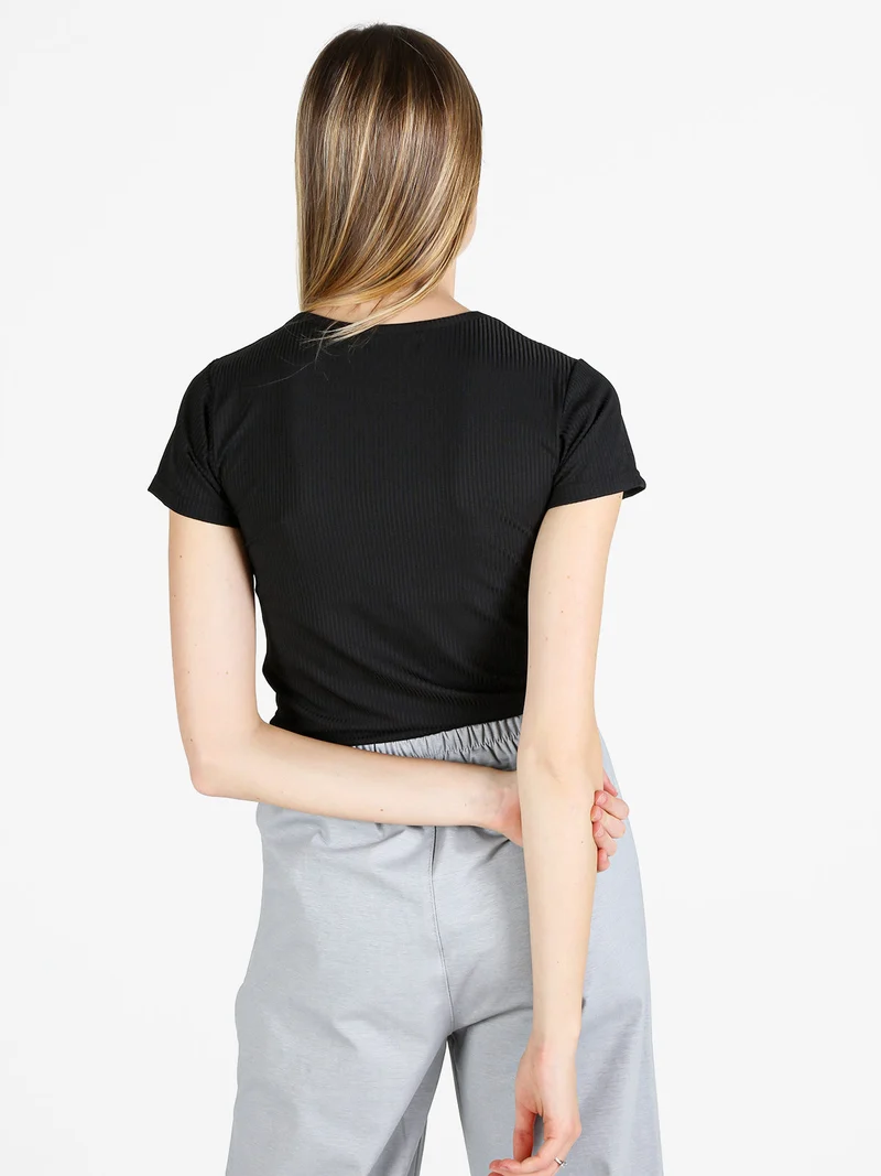 T-shirt donna girocollo a costine - nero