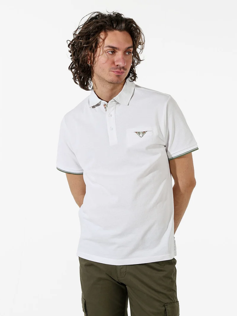 Polo da uomo in cotone a maniche corte con taschino a filetto - bianco