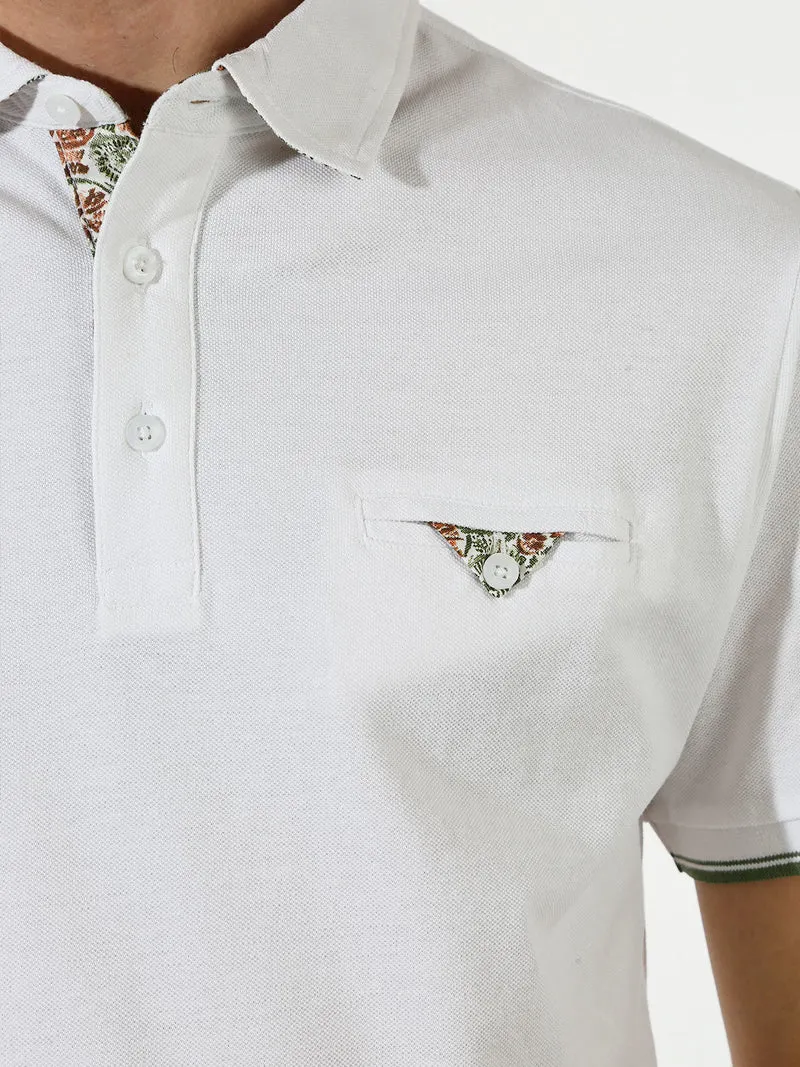 Polo da uomo in cotone a maniche corte con taschino a filetto - bianco