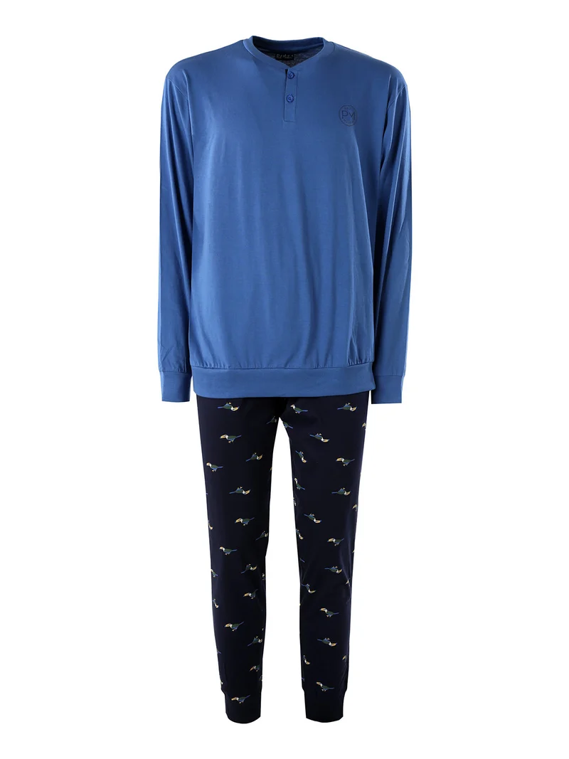 Pigiama lungo da uomo in cotone naturale - jeans