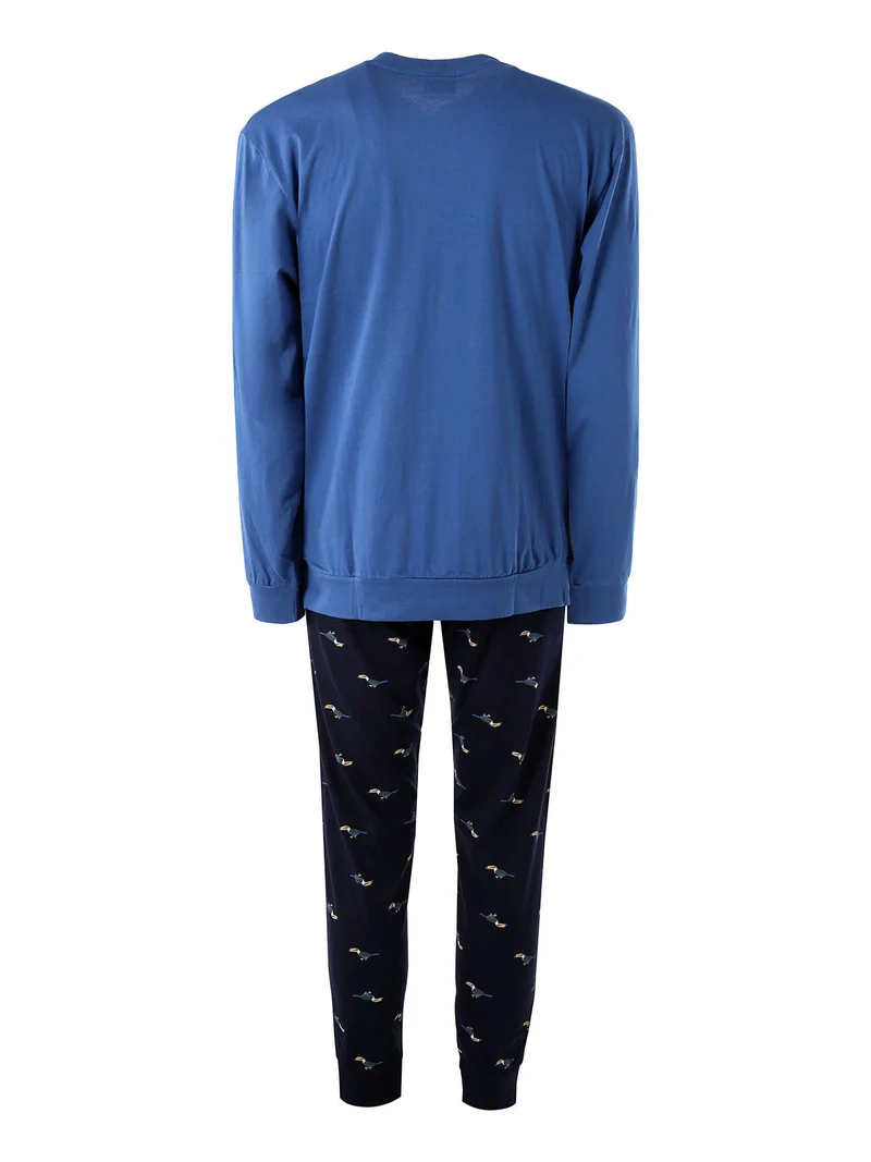 Pigiama lungo da uomo in cotone naturale - jeans