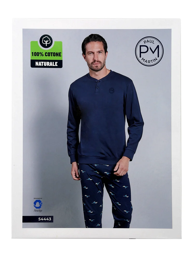 Pigiama lungo da uomo in cotone naturale - jeans