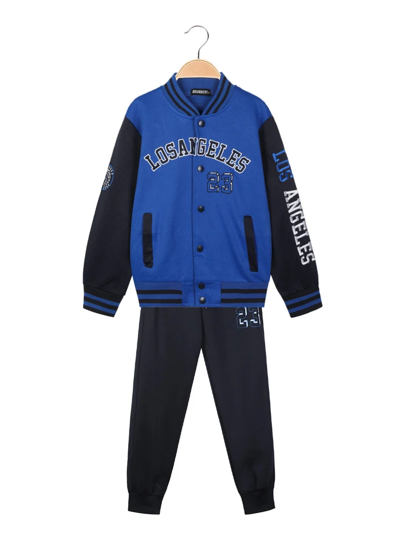 Completo da bambino 3 pezzi con felpa bicolore - blu