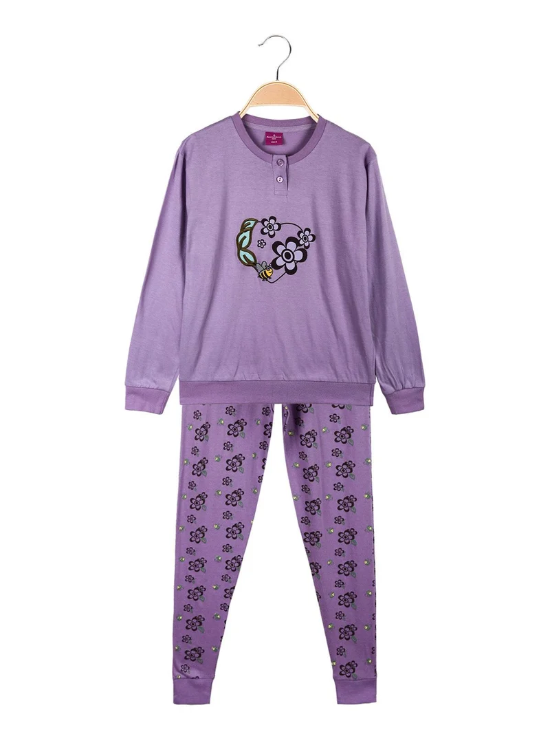 Pigiama lungo da bambina in cotone - lilla
