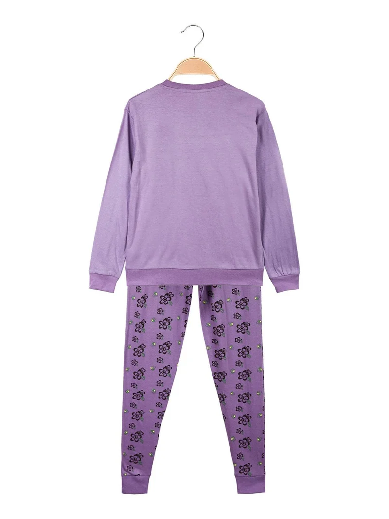 Pigiama lungo da bambina in cotone - lilla