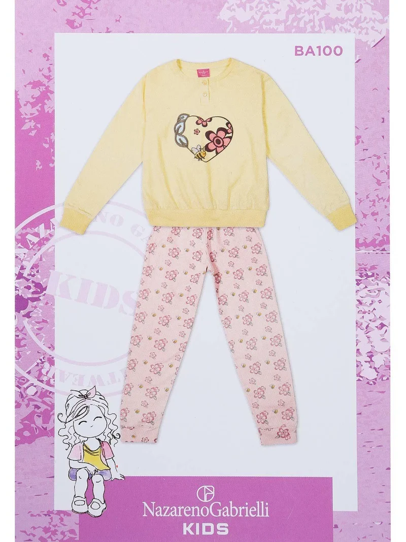 Pigiama lungo da bambina in cotone - lilla