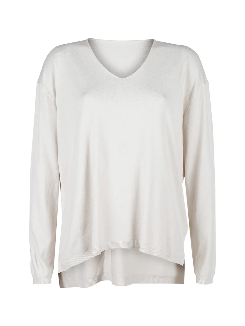 Pullover donna oversize in maglia scollo V - beige