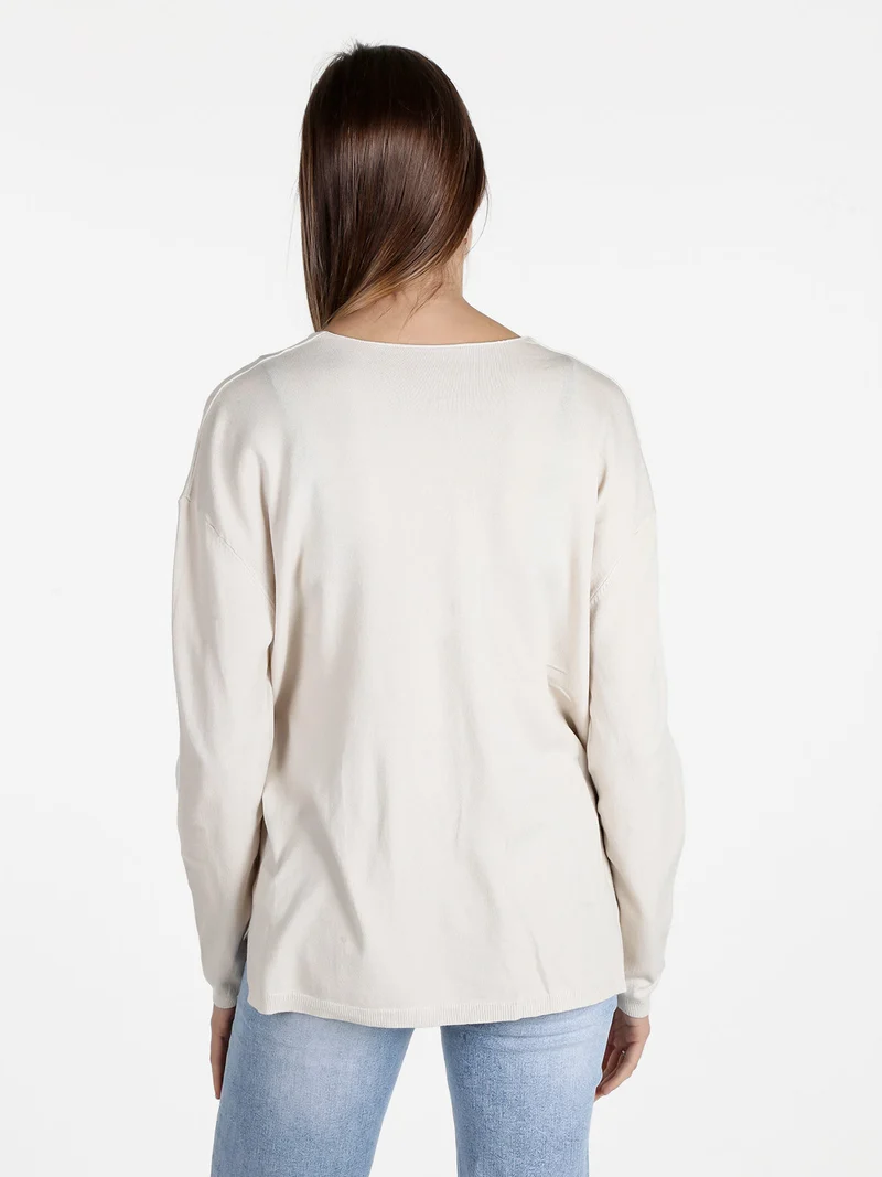 Pullover donna oversize in maglia scollo V - beige