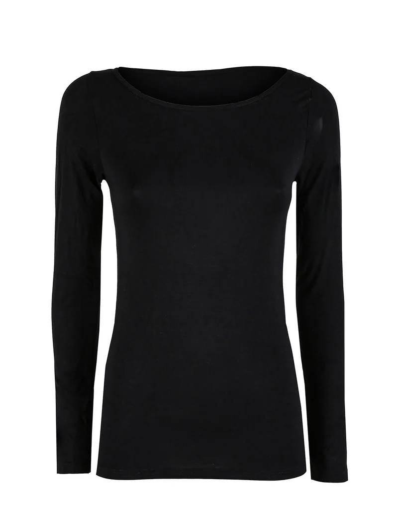 Maglia donna a maniche lunghe con scollo a barca - nero