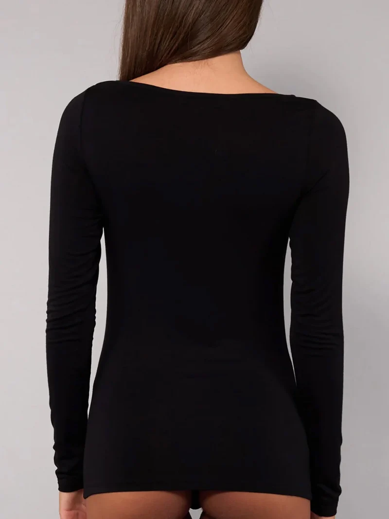 Maglia donna a maniche lunghe con scollo a barca - nero