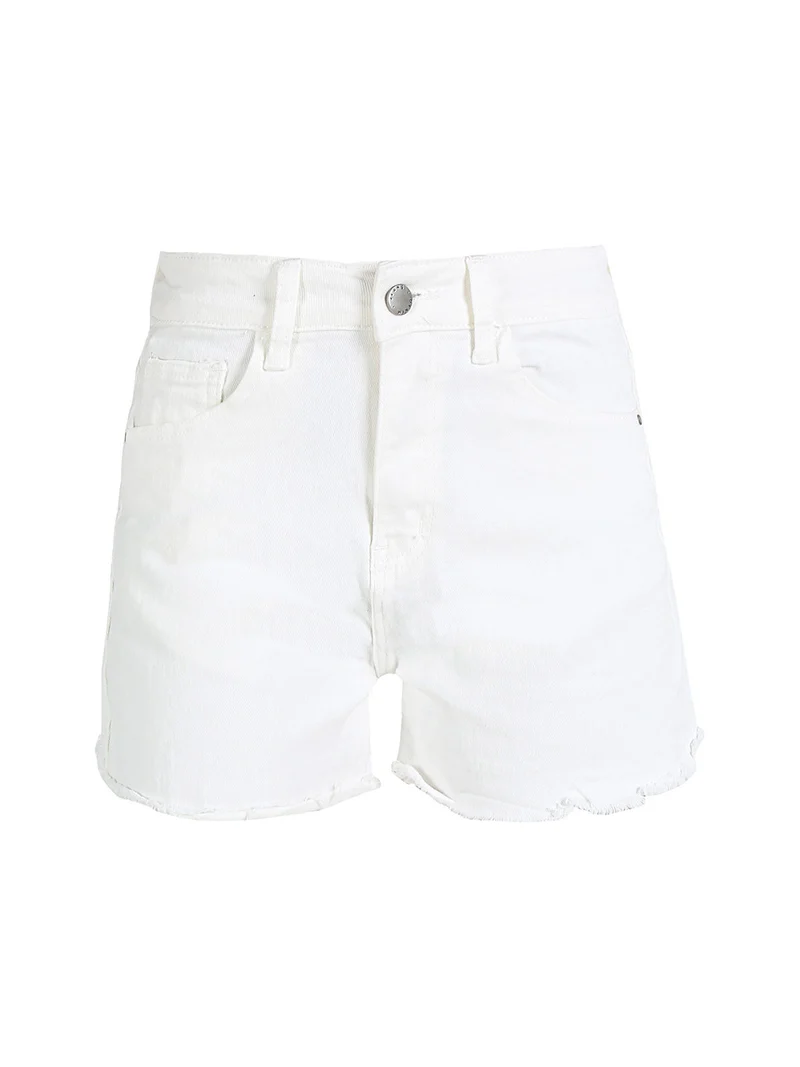 Shorts donna sfrangiati a vita alta - bianco