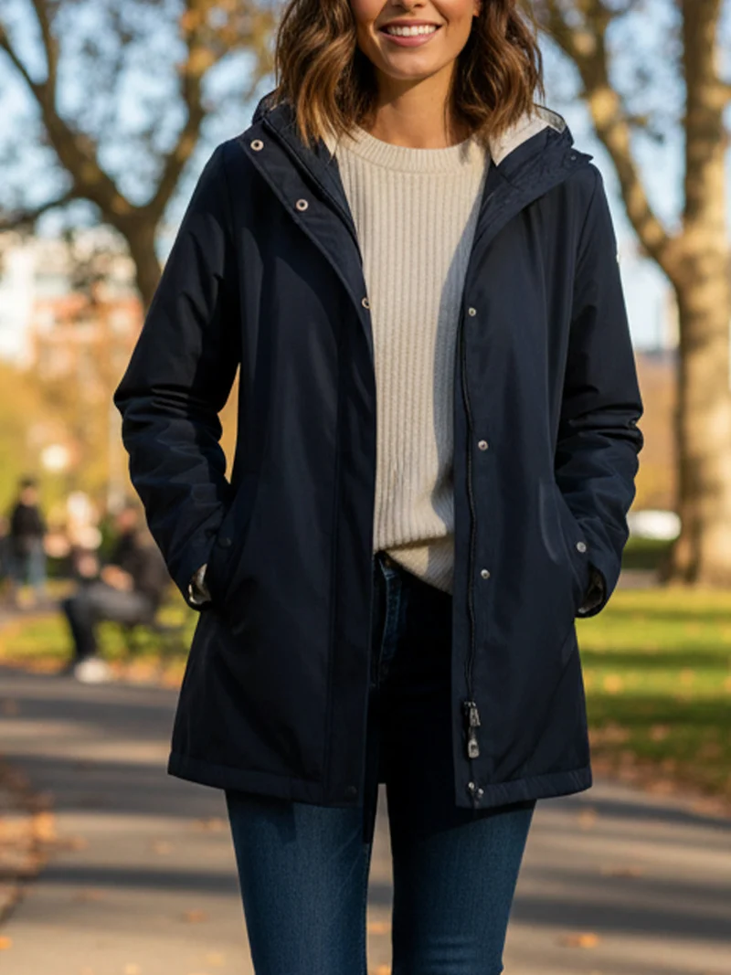 Giacca a vento da donna reversibile con cappuccio - blu scuro