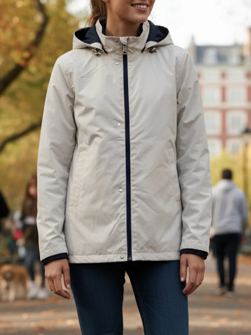 Giacca a vento da donna reversibile con cappuccio - blu scuro