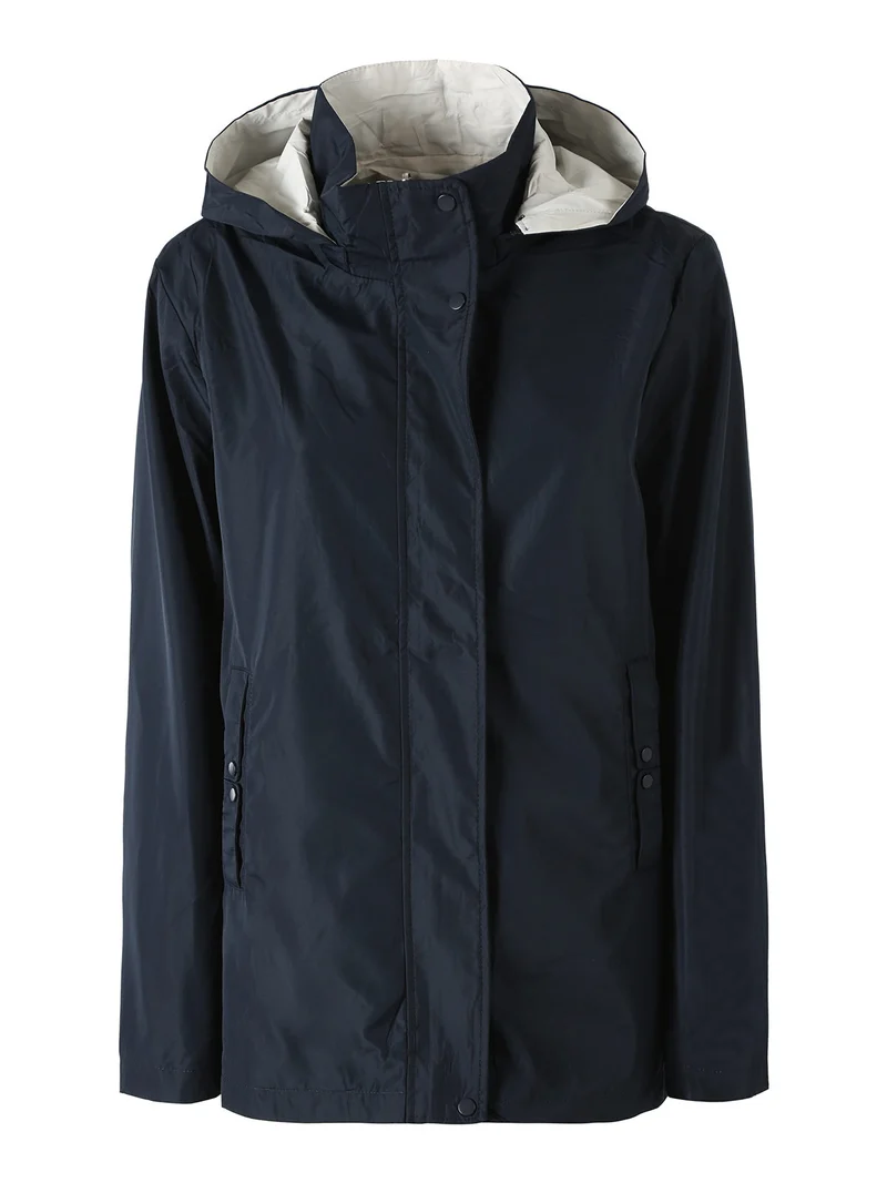 Giacca a vento da donna reversibile con cappuccio - blu scuro
