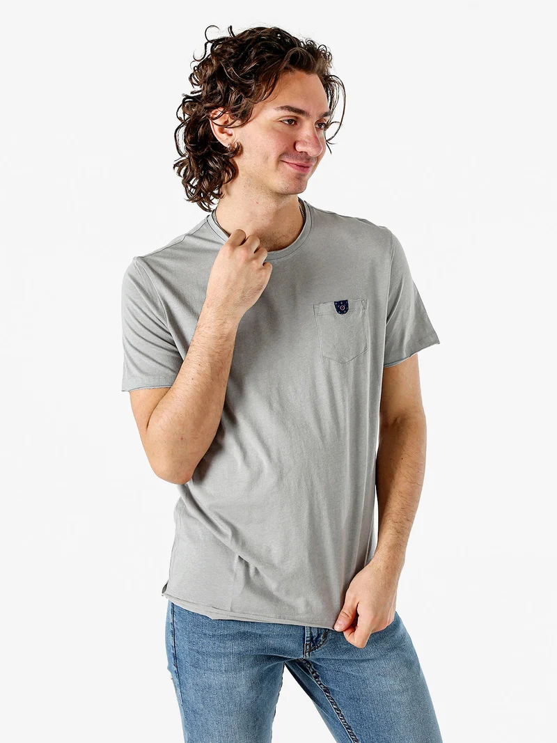 T-shirt girocollo da uomo in cotone con taschino - grigio