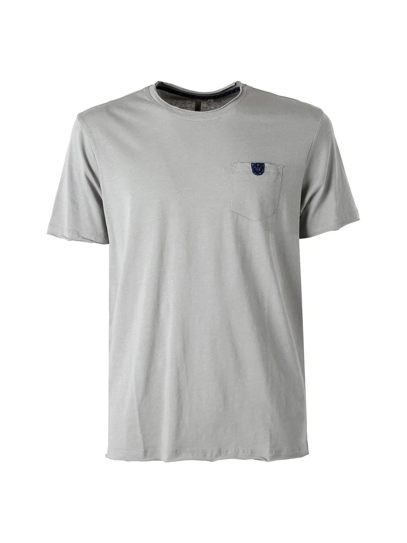 T-shirt girocollo da uomo in cotone con taschino - grigio