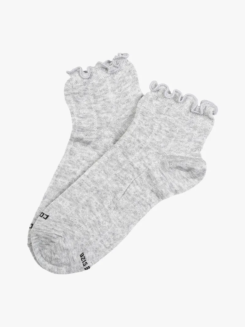 Calze corte da donna con ricami a cuore e bordo a volant - grigio chiaro