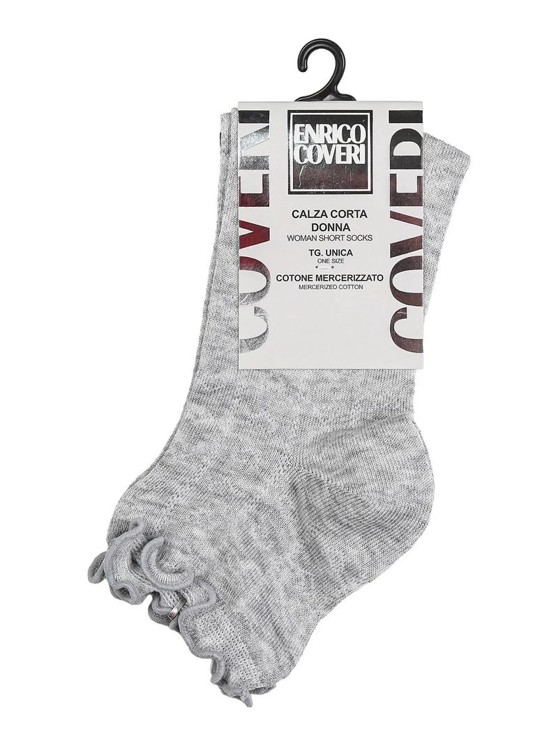 Calze corte da donna con ricami a cuore e bordo a volant - grigio chiaro