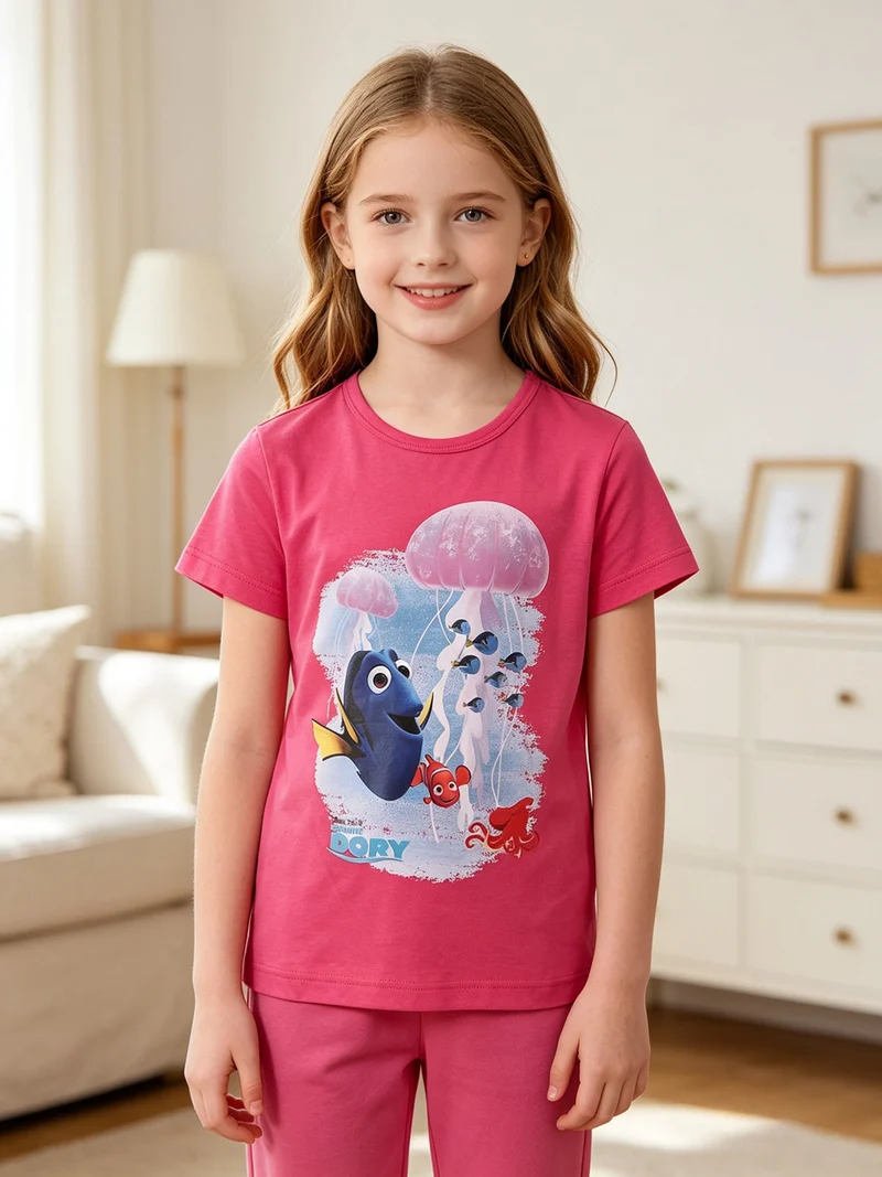 T-shirt manica corta da bimba con stampa - fucsia