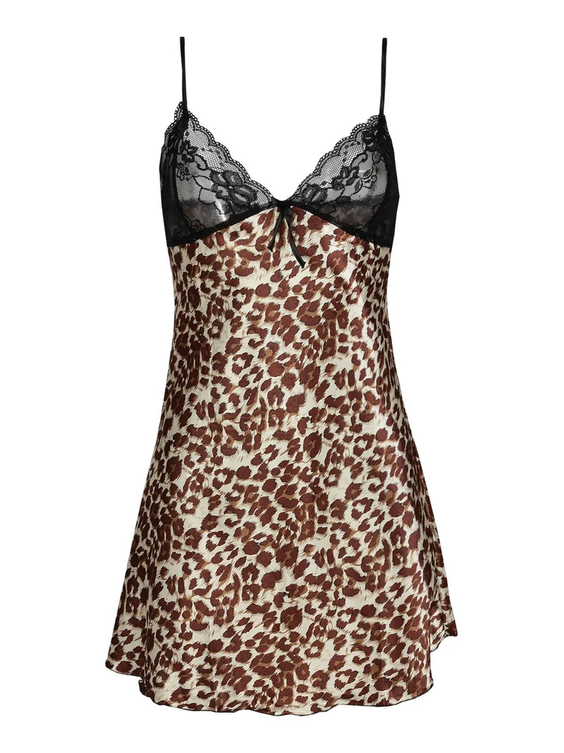 Sottoveste leopardata con pizzo - marrone