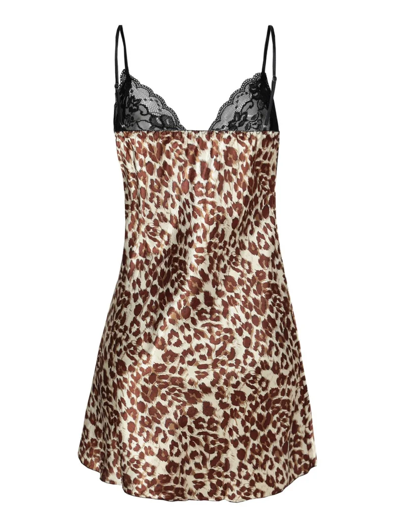 Sottoveste leopardata con pizzo - marrone