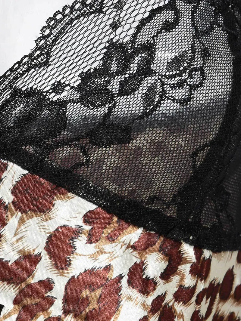Sottoveste leopardata con pizzo - marrone