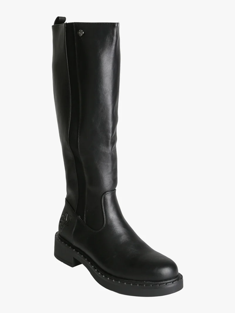 Stivali donna in ecopelle con tacco basso - nero