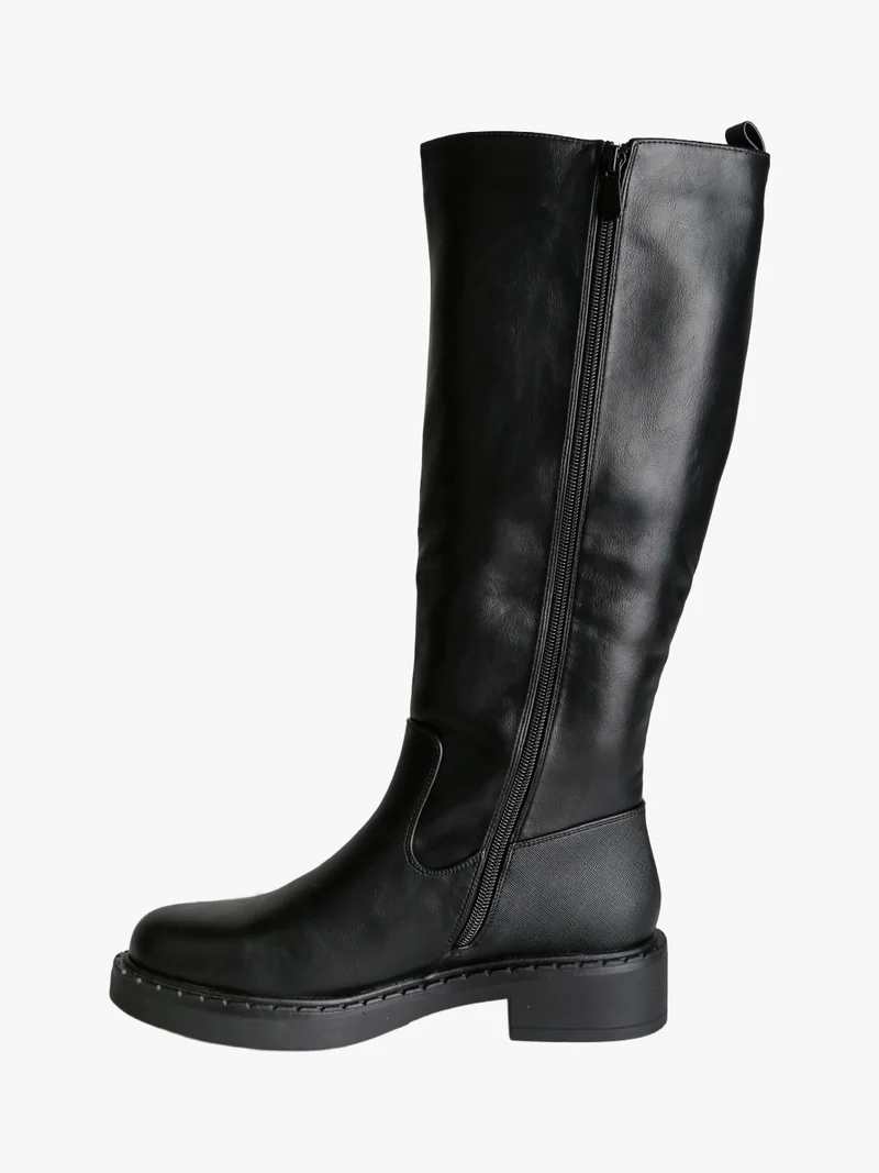 Stivali donna in ecopelle con tacco basso - nero
