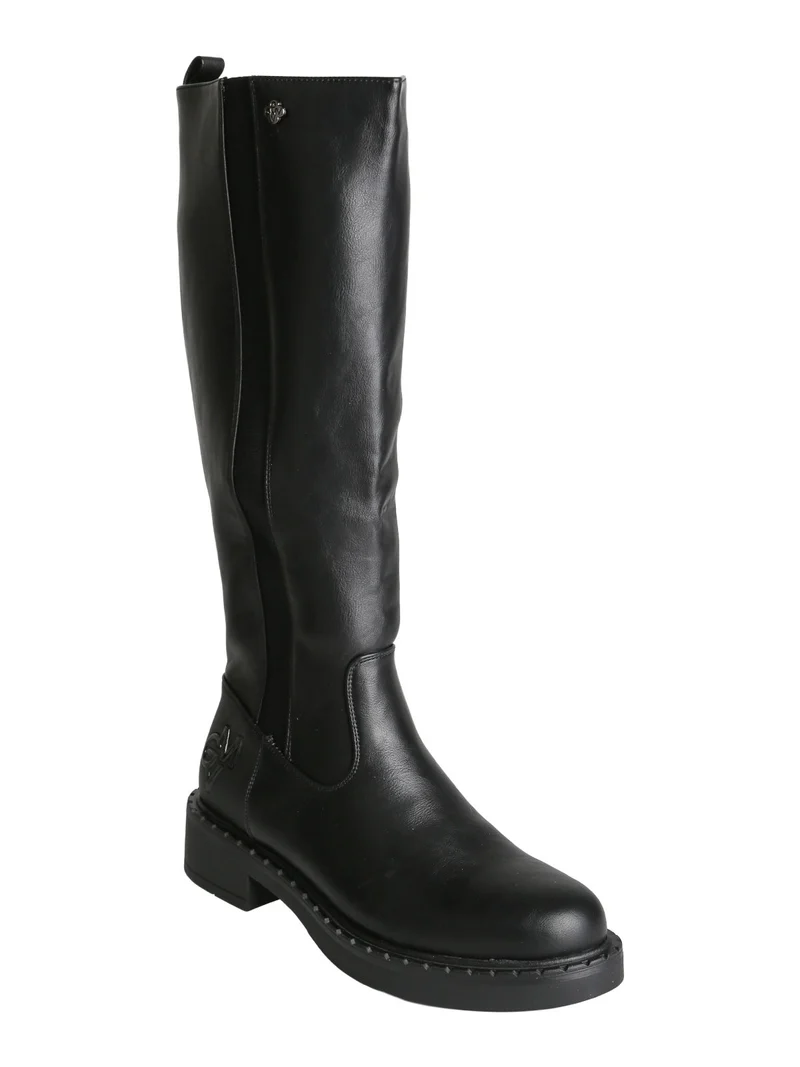 Stivali donna in ecopelle con tacco basso - nero
