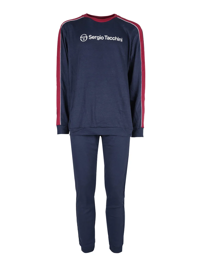 Pigiama girocollo da uomo in cotone interlock - blu scuro