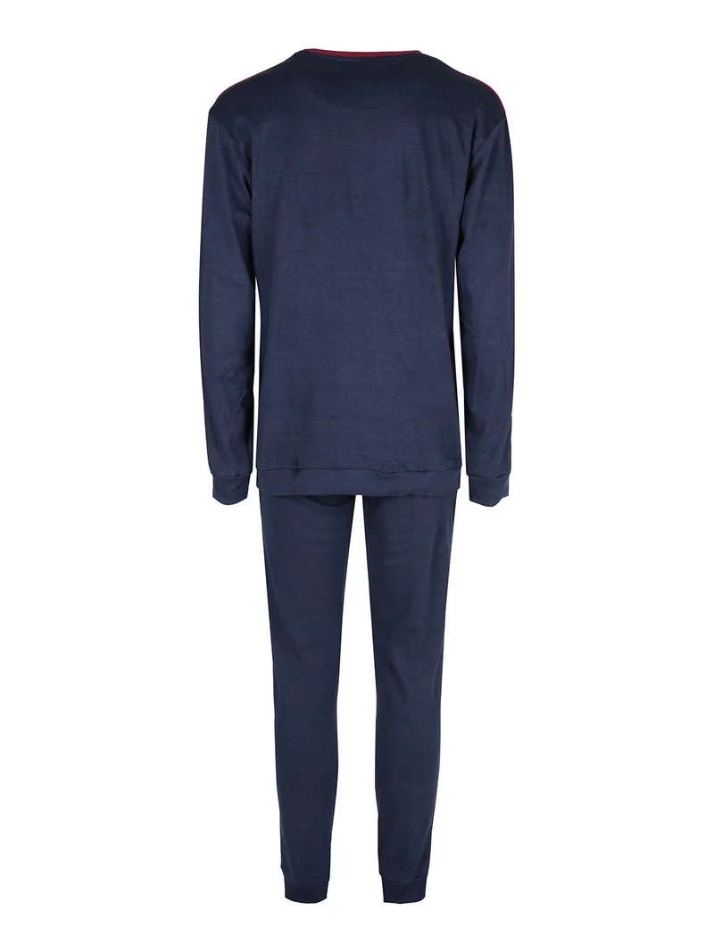 Pigiama girocollo da uomo in cotone interlock - blu scuro
