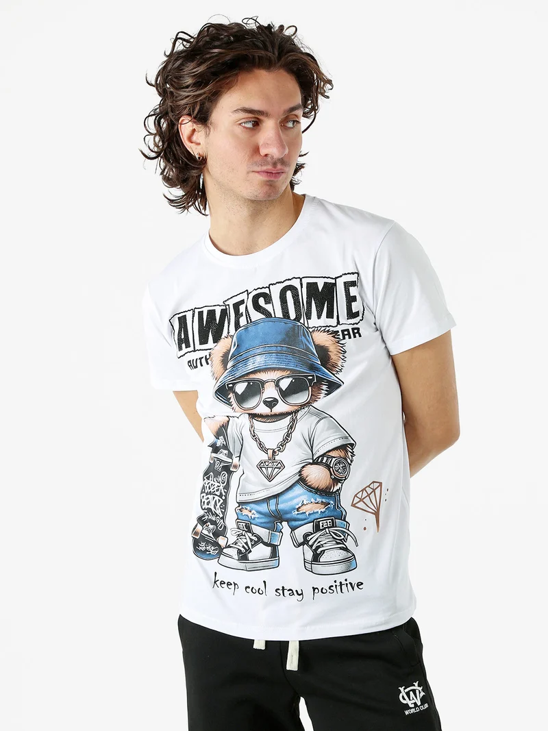 T-shirt da uomo in cotone con stampa - bianco