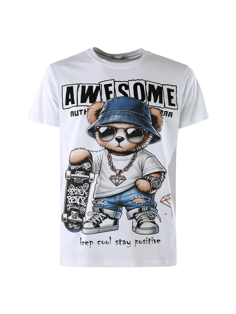 T-shirt da uomo in cotone con stampa - bianco
