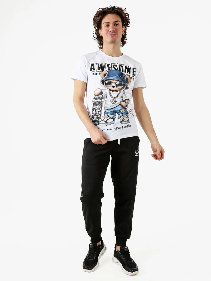 T-shirt da uomo in cotone con stampa - bianco