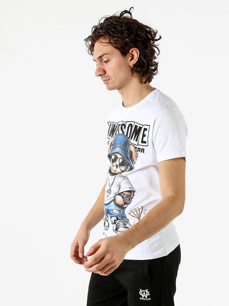 T-shirt da uomo in cotone con stampa - bianco