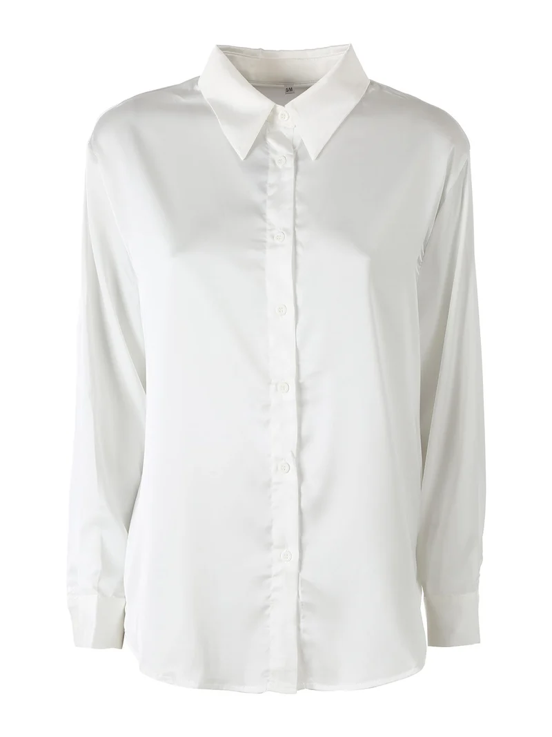 Camicia donna a maniche lunghe in tessuto simil raso - bianco