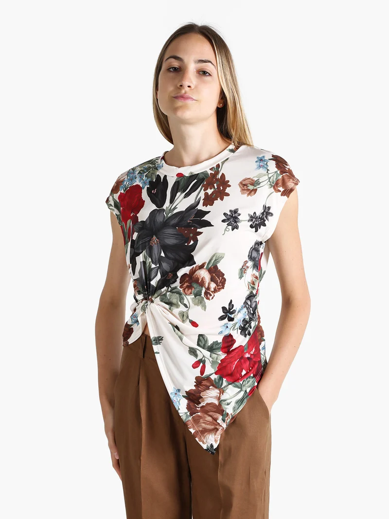 Blusa donna fiorata a maniche corte - rosso