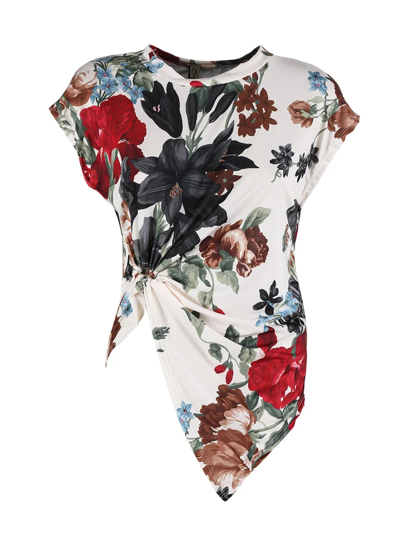Blusa donna fiorata a maniche corte - rosso