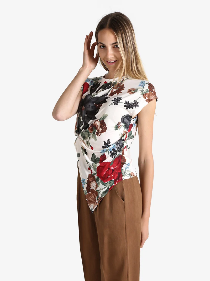 Blusa donna fiorata a maniche corte - rosso