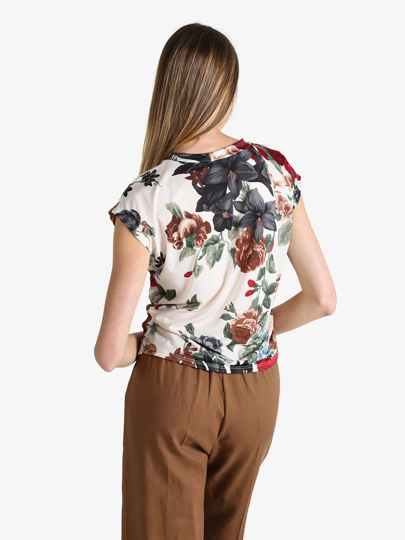 Blusa donna fiorata a maniche corte - rosso