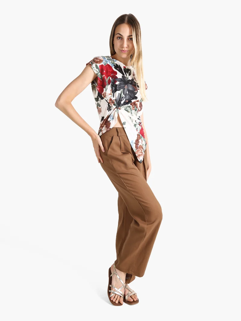 Blusa donna fiorata a maniche corte - rosso