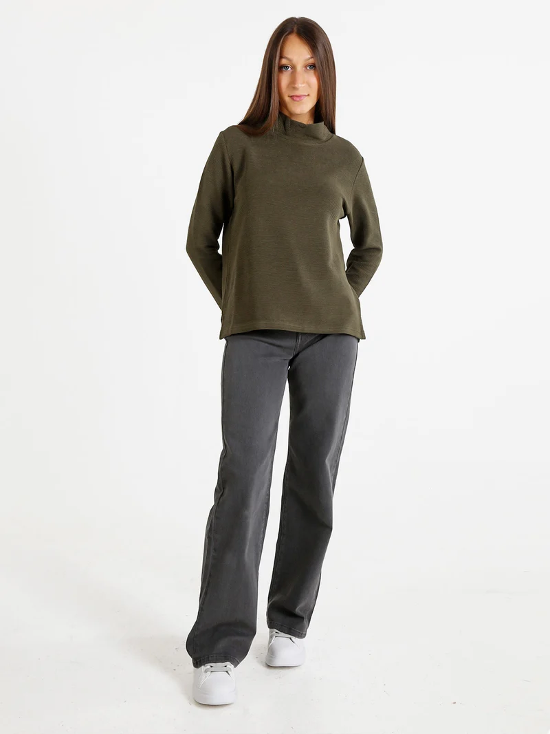 Maglia donna a maniche lunghe accollata - militare
