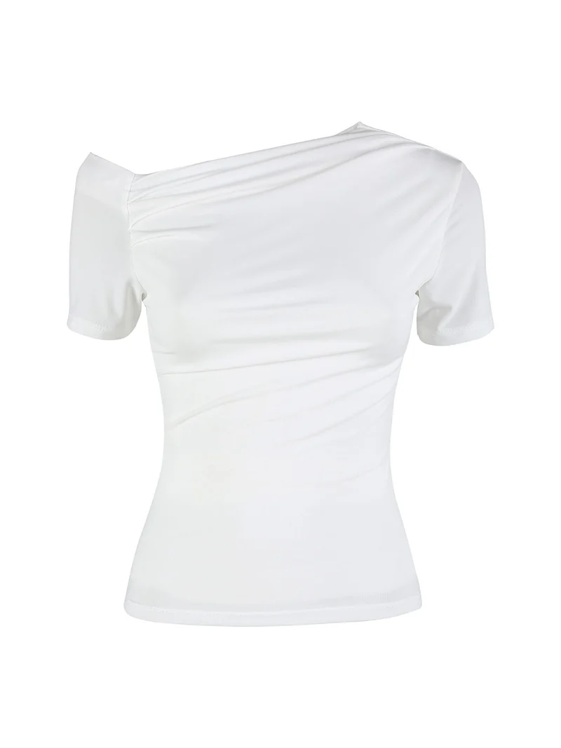 T-shirt donna con scollo drappeggiato - bianco